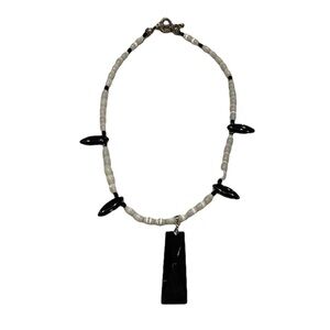 White and Black 18” Necklace with Toggle Bar and Heart Shaped Clasp